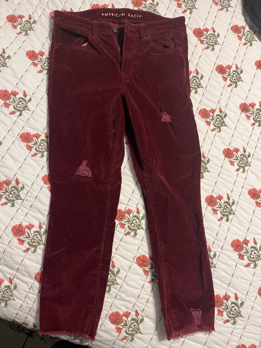American Eagle Outfitters Women's Deep Maroon Corduroy Skinny Jeans